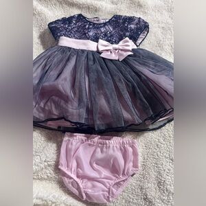 Navy and Pink Lace Dress with Bow 3pcs 3-6 Months